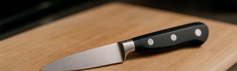 סכינים קטנות במטבח עם רקע של לוח חיתוך ודברים נוספים.