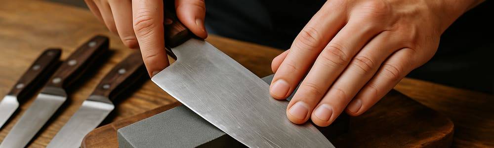 סכינים ממוקמות בשורה עם הבדלים בצורת הלהב והידית