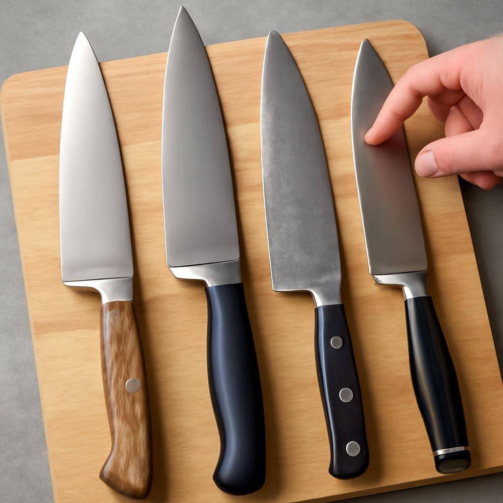 השוואה בין סכיני שף שונים עם דגשים על איכות הלהב, העיצוב והאחריות