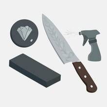 סכיני שף מודרניים עם להב פלדת VG-10 וציפוי קרמי על רקע בהיר