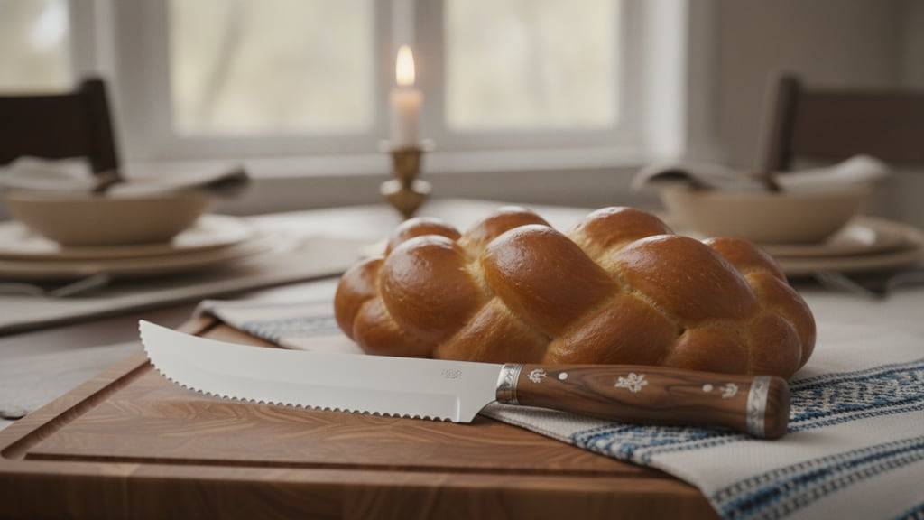 סכין לחיתוך חלה בעיצוב מסורתי ואסתטי לשולחן השבת והחג